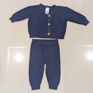 Navy Blue Knit Baby Cardigan and Pants Set